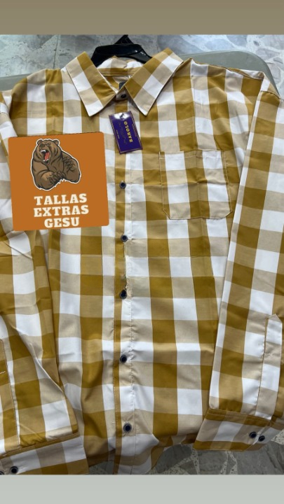 Camisa de vestir cuadros mostaza