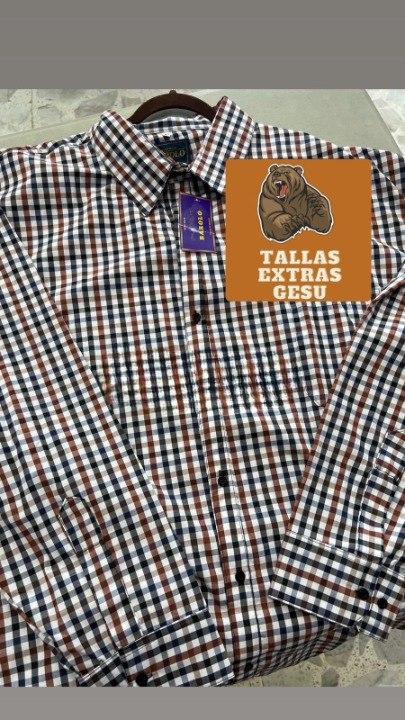 Camisa de vestir cuadros café azul